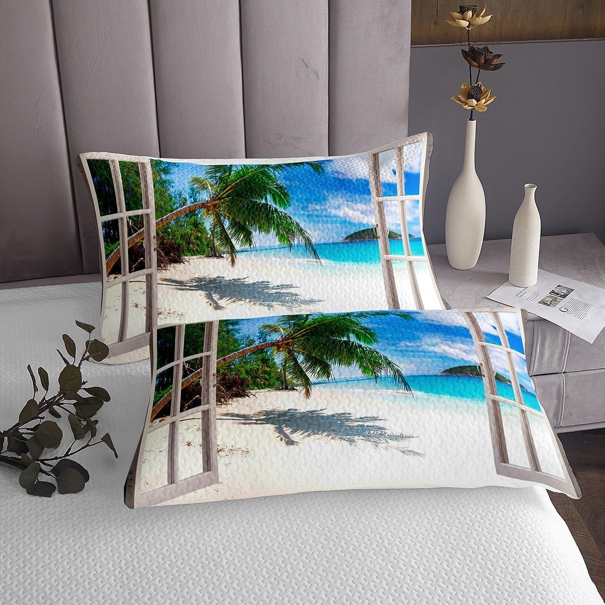 Erosebridal Queen Size Green Palm Tree Quilt Set