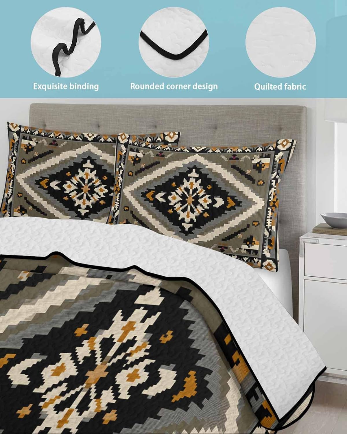 Chucoco Twin XL Quilt Bedding Set with 3 Piece Abstract Pattern