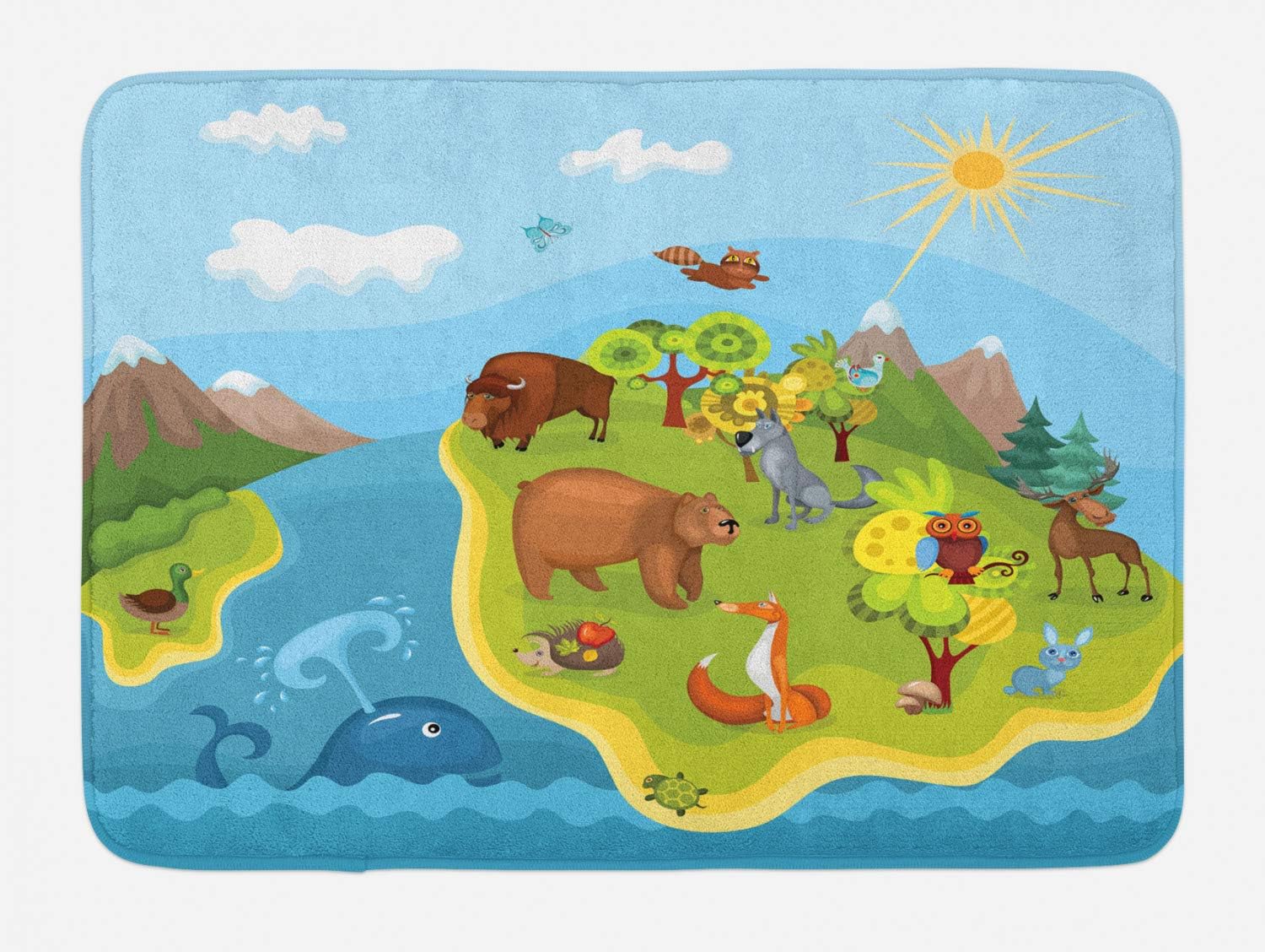 Ambesonne Animals Bath Mat Plush Decor with Mountains and Sky