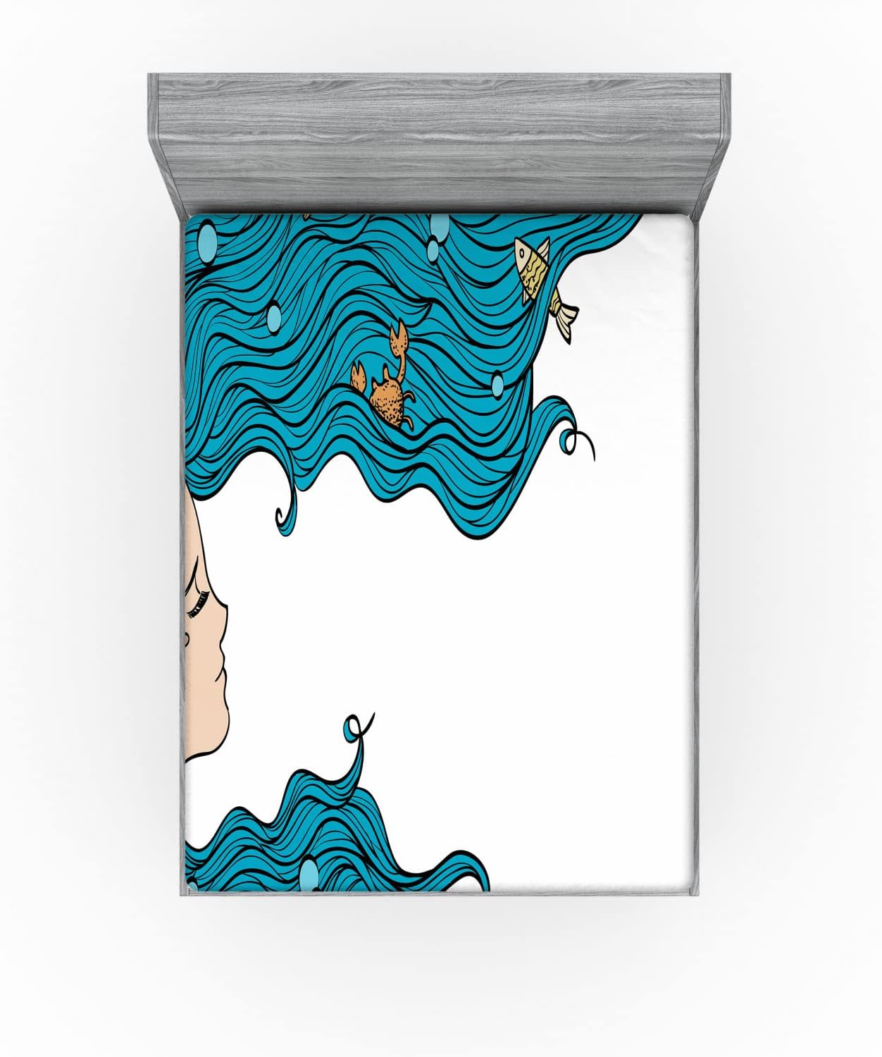 Ambesonne Petrol Blue Kids Sheet Set with Oceanic Fishes and Crabs Design