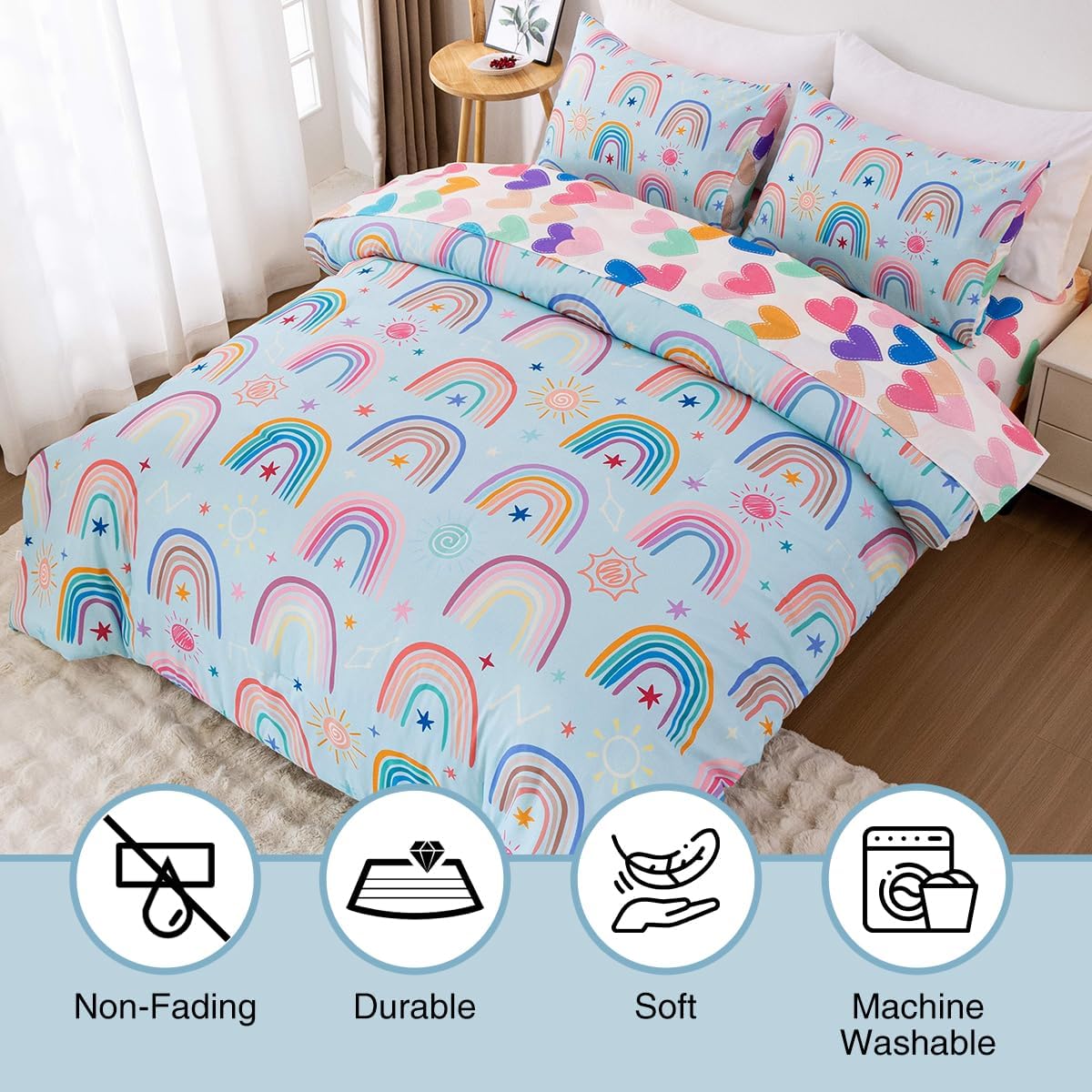 Holawakaka Boho Rainbow Comforter Set with Sheets