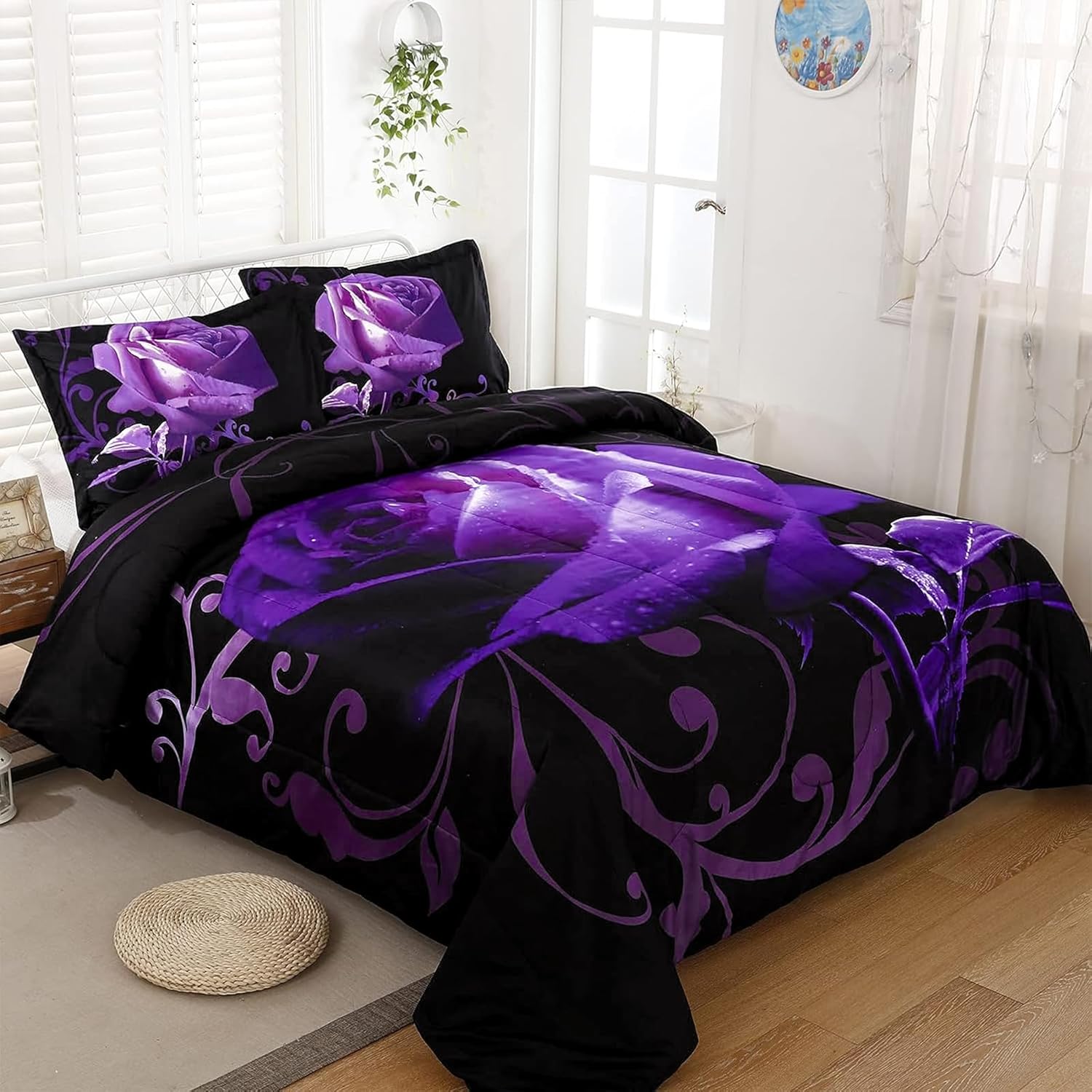 WONGS BEDDING Purple Rose Comforter Set Twin Reversible