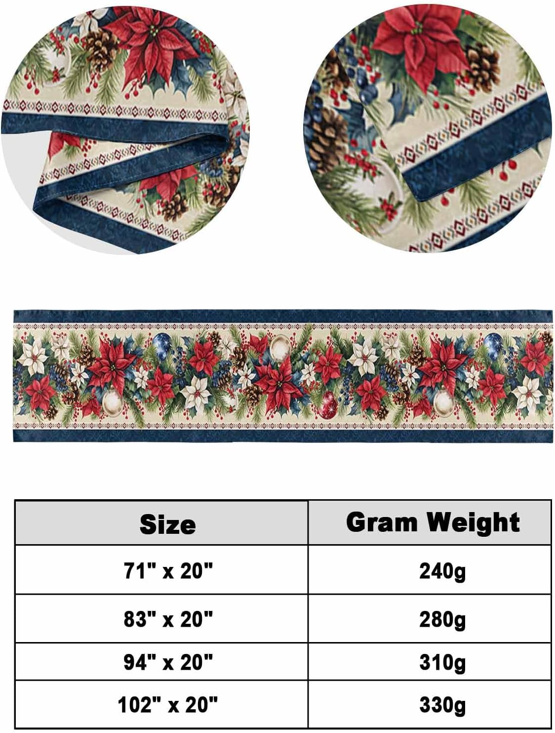 Chucoco Red Poinsettia Bed Runner Scarf Queen Size