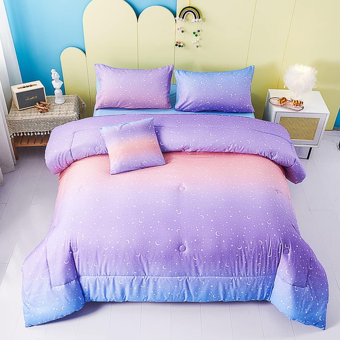 URBONUR Girls Comforter Set Queen 6PCS Gradient