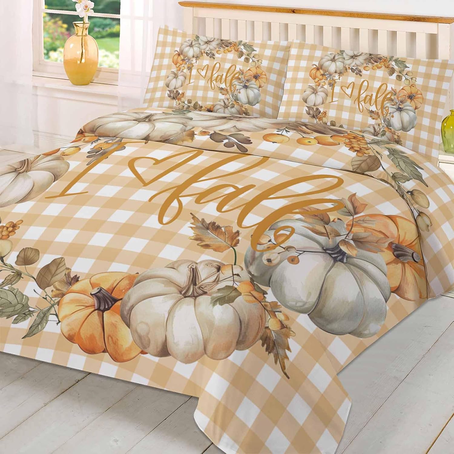 OComster California King Duvet Cover Set with Fall Floral Design