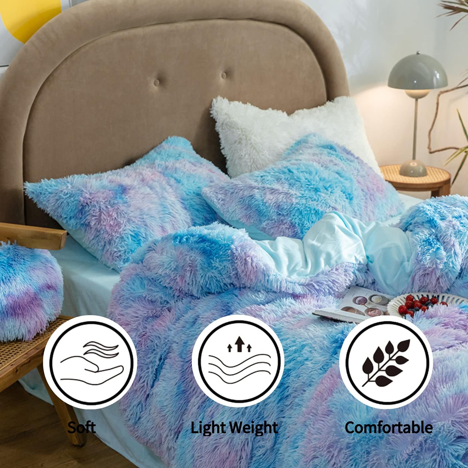 RYNGHIPY Fuzzy Faux Fur Duvet Cover Set Twin Size