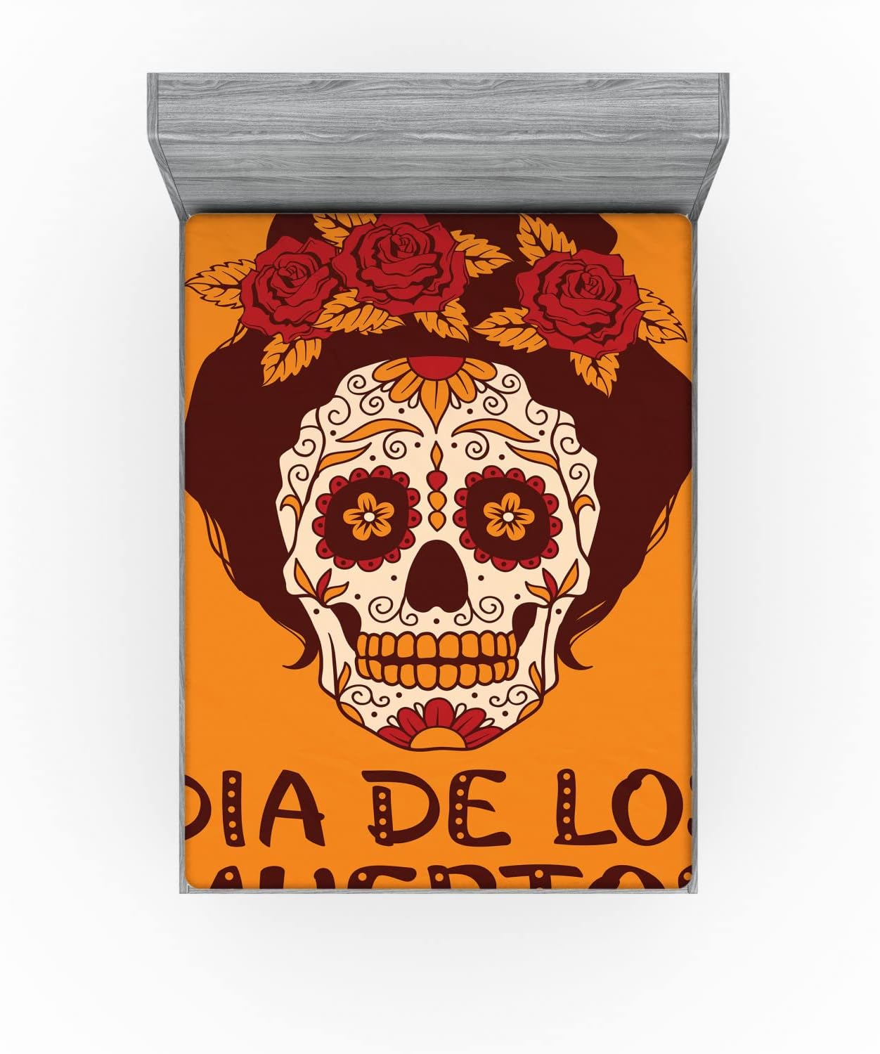 Ambesonne Sugar Skull Fitted Sheet - California King Brown Marigold