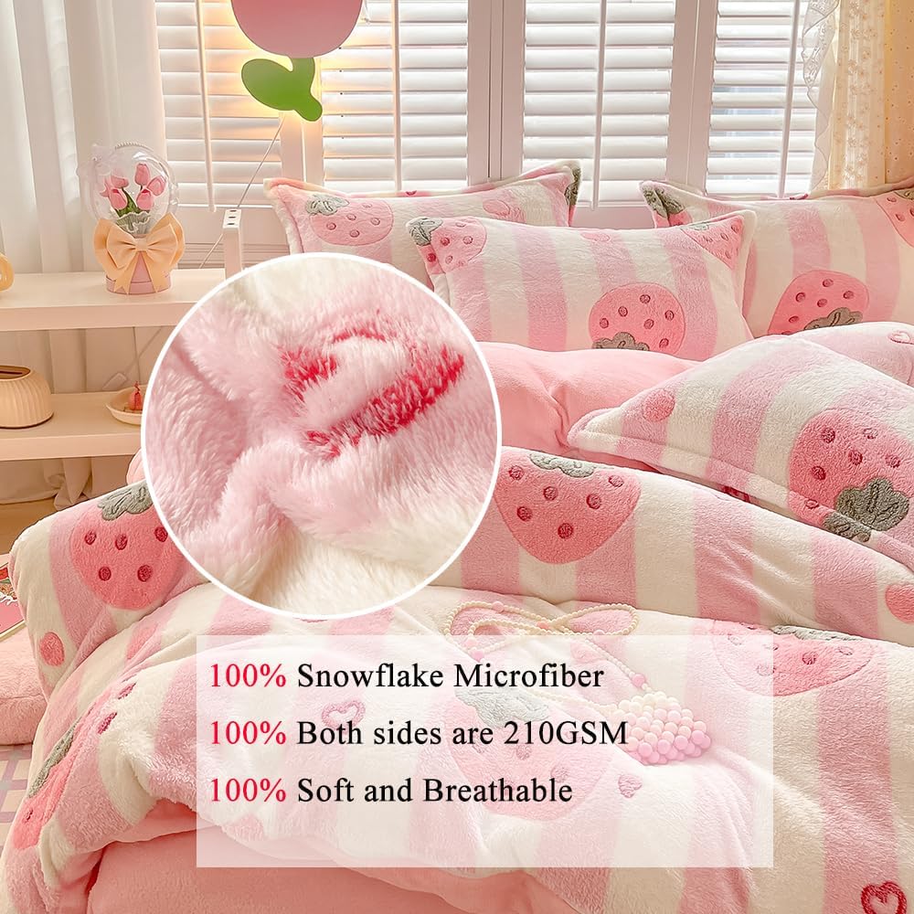 OranFran Pink Strawberry Kids Duvet Cover Set Queen 1