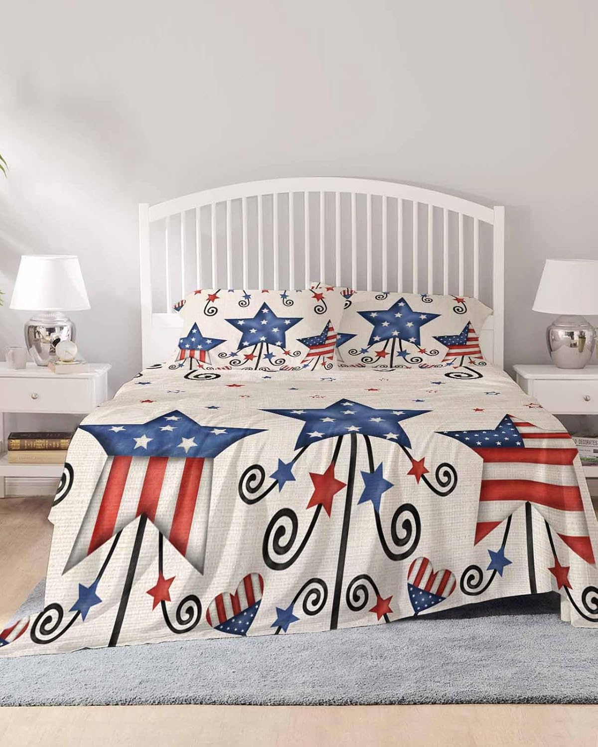 Boanket Cal King Sheet Set 4th of July 4 Piece Soft Microfiber