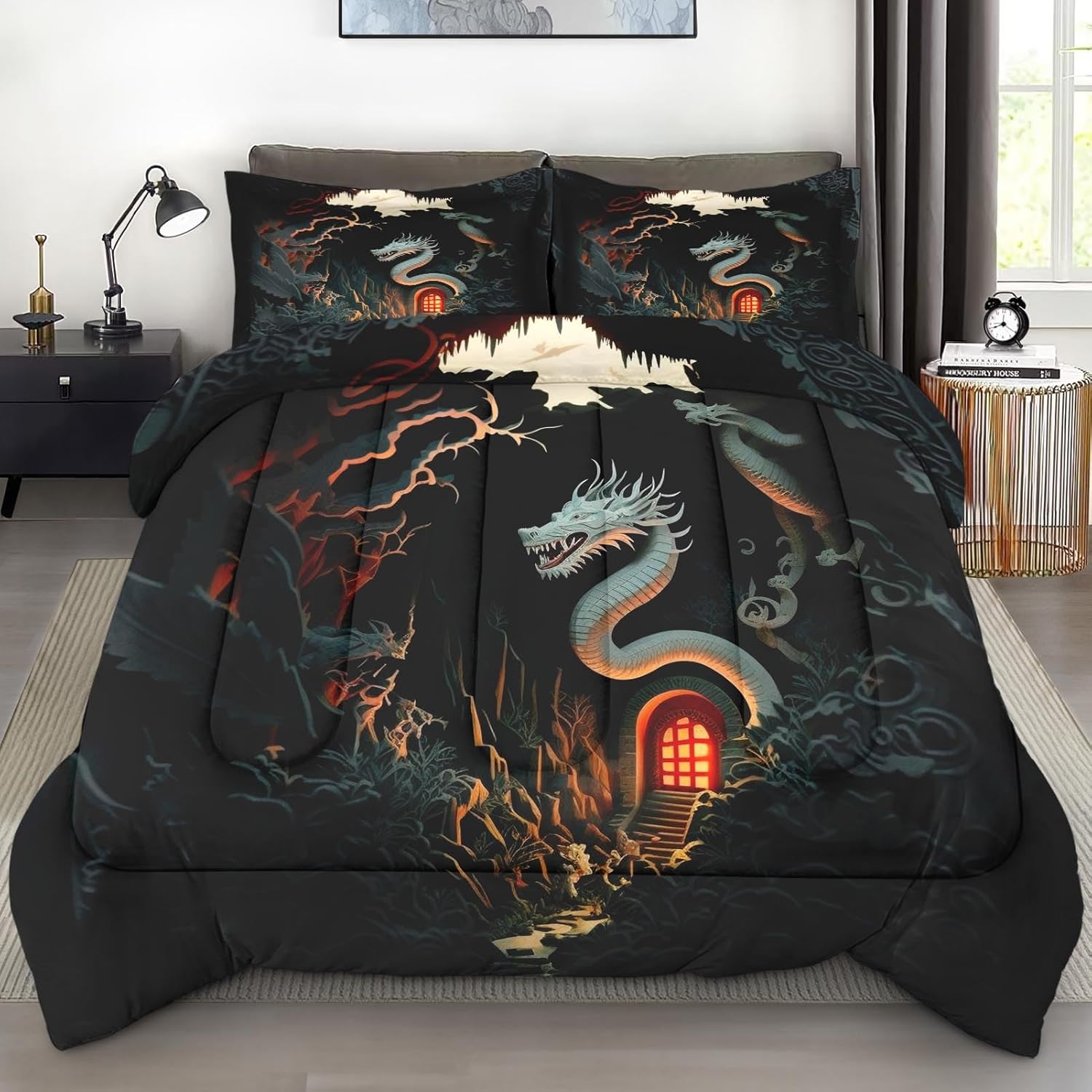 Pamnest Dragon Comforter Set Twin Size 2 Pcs