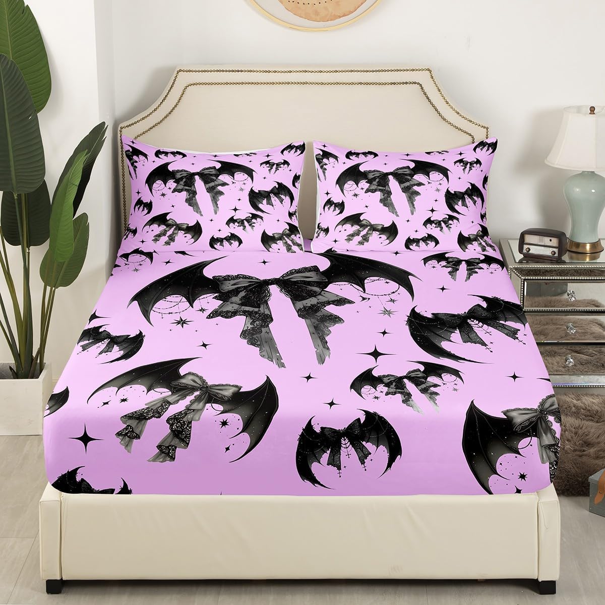 Manfei Gothic Bowknots Sheet Set Purple Black Deep Pocket Twin Size