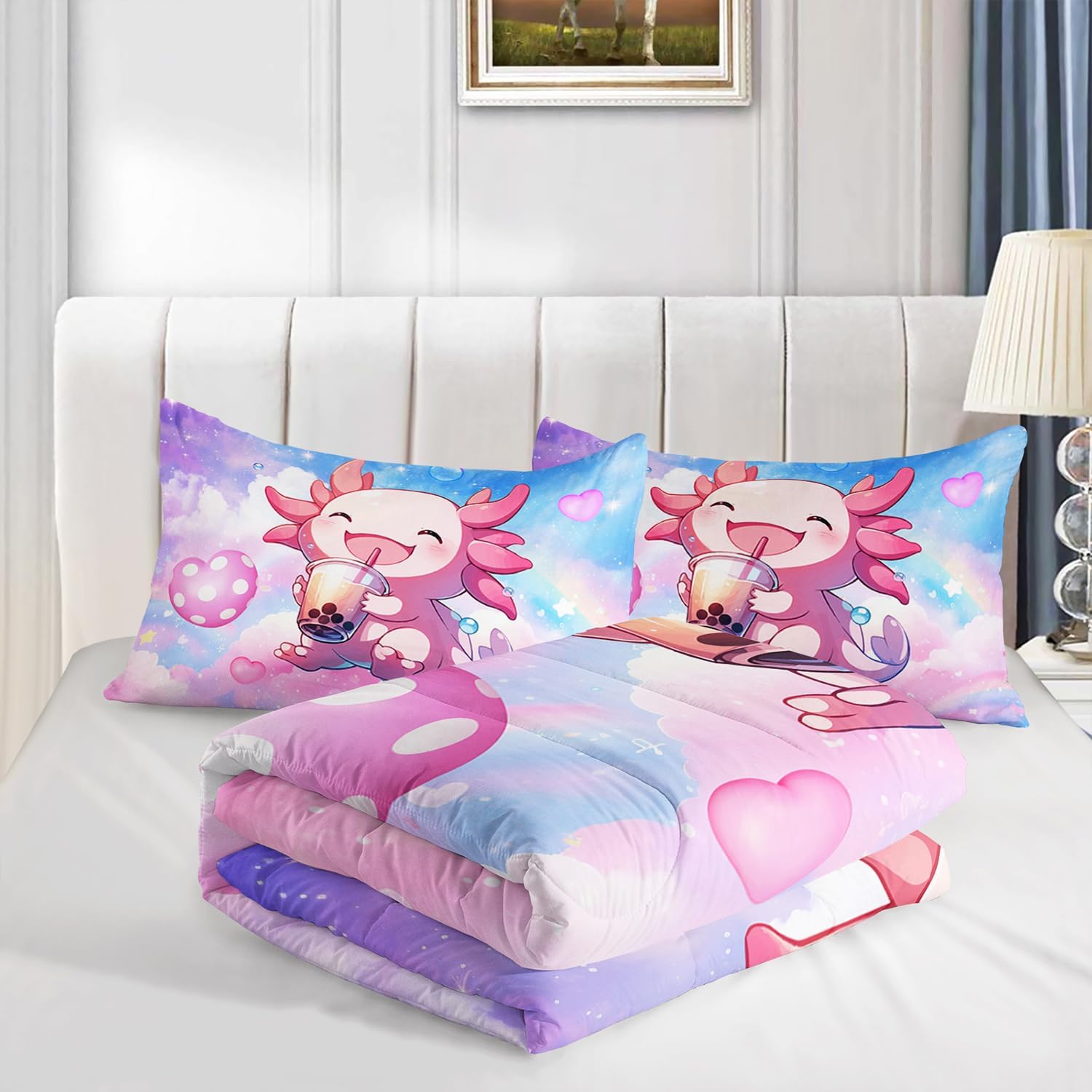 HOSIMA Pink Rainbow Queen Comforter Set 3pcs 1