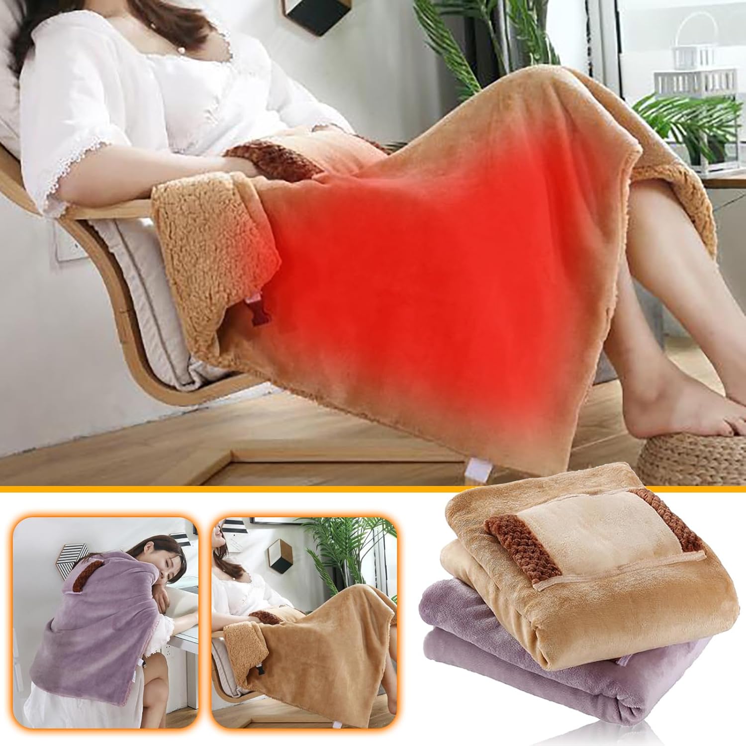 Electric Heated Throw Blanket with Pocket - Purple