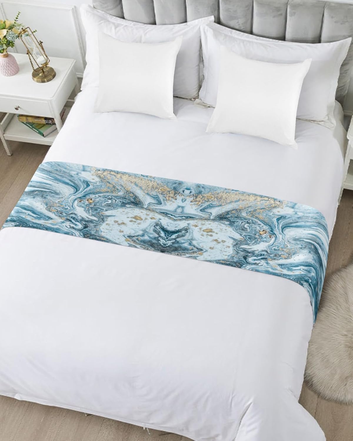 Abstract Marble Bed Runner Scarf Twin Size 71x20