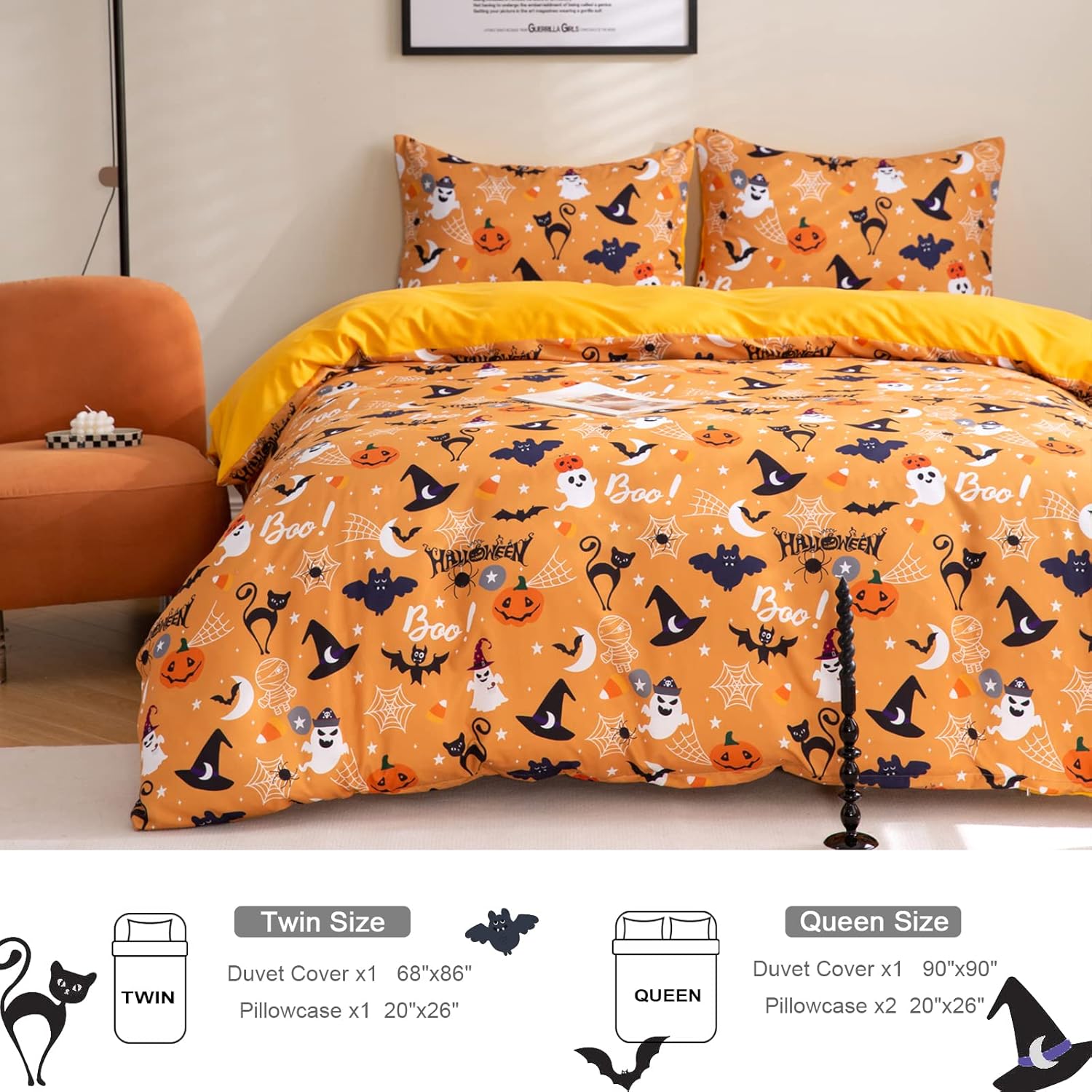 Luxudecor Halloween Duvet Cover Set Queen Size 1