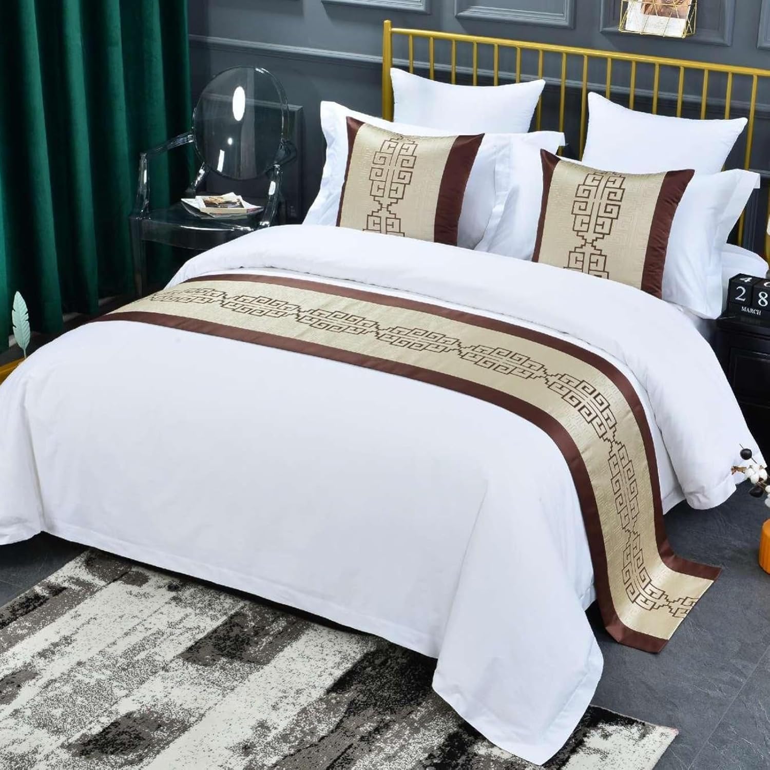 Caimcie Textured Bed Runner Scarf for Hotel Bedroom Wedding Room