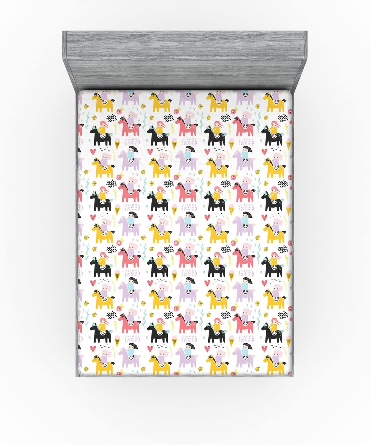 Ambesonne Cartoon Fitted Sheet Multicolor