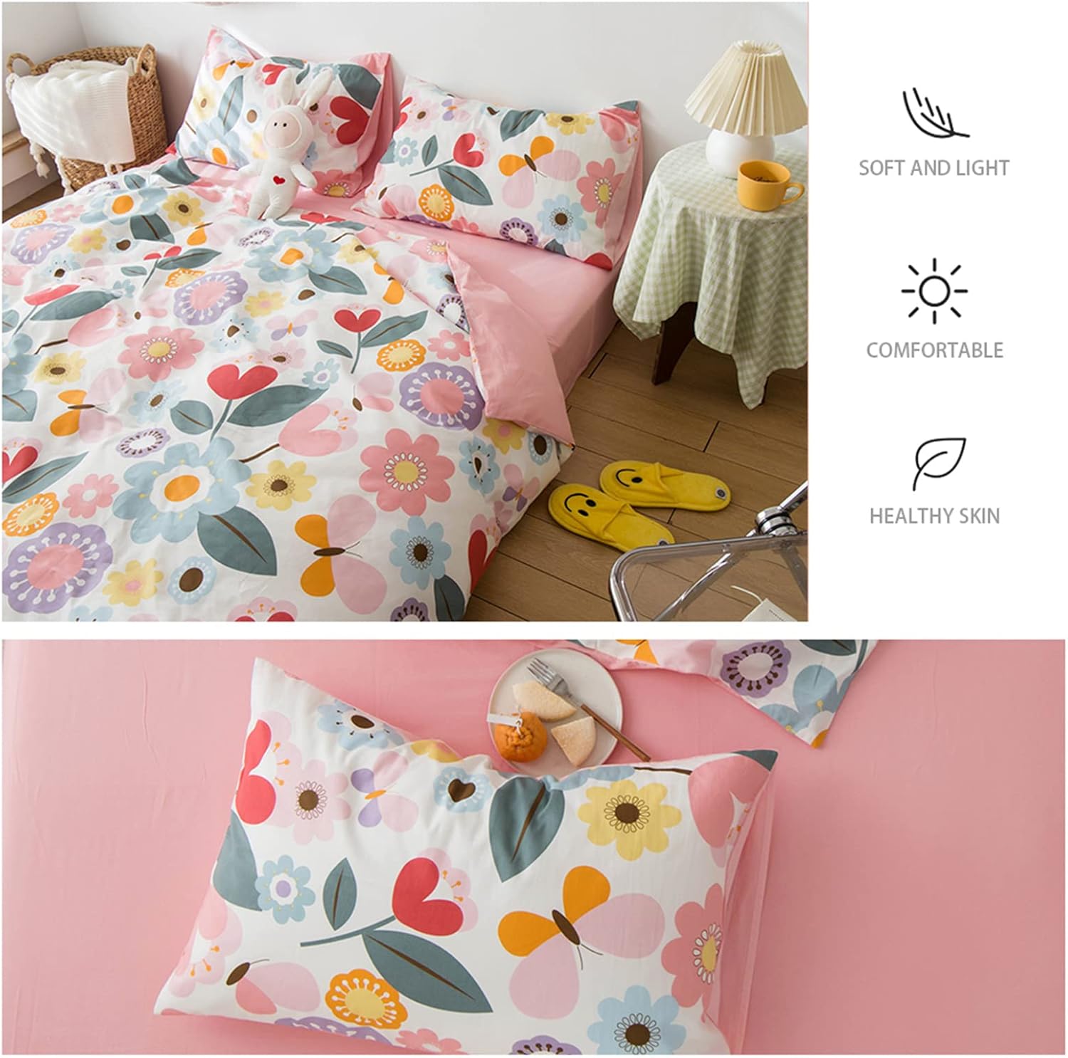 HighBuy Kids Girl Floral Duvet Cover Set Pink 3 pcs