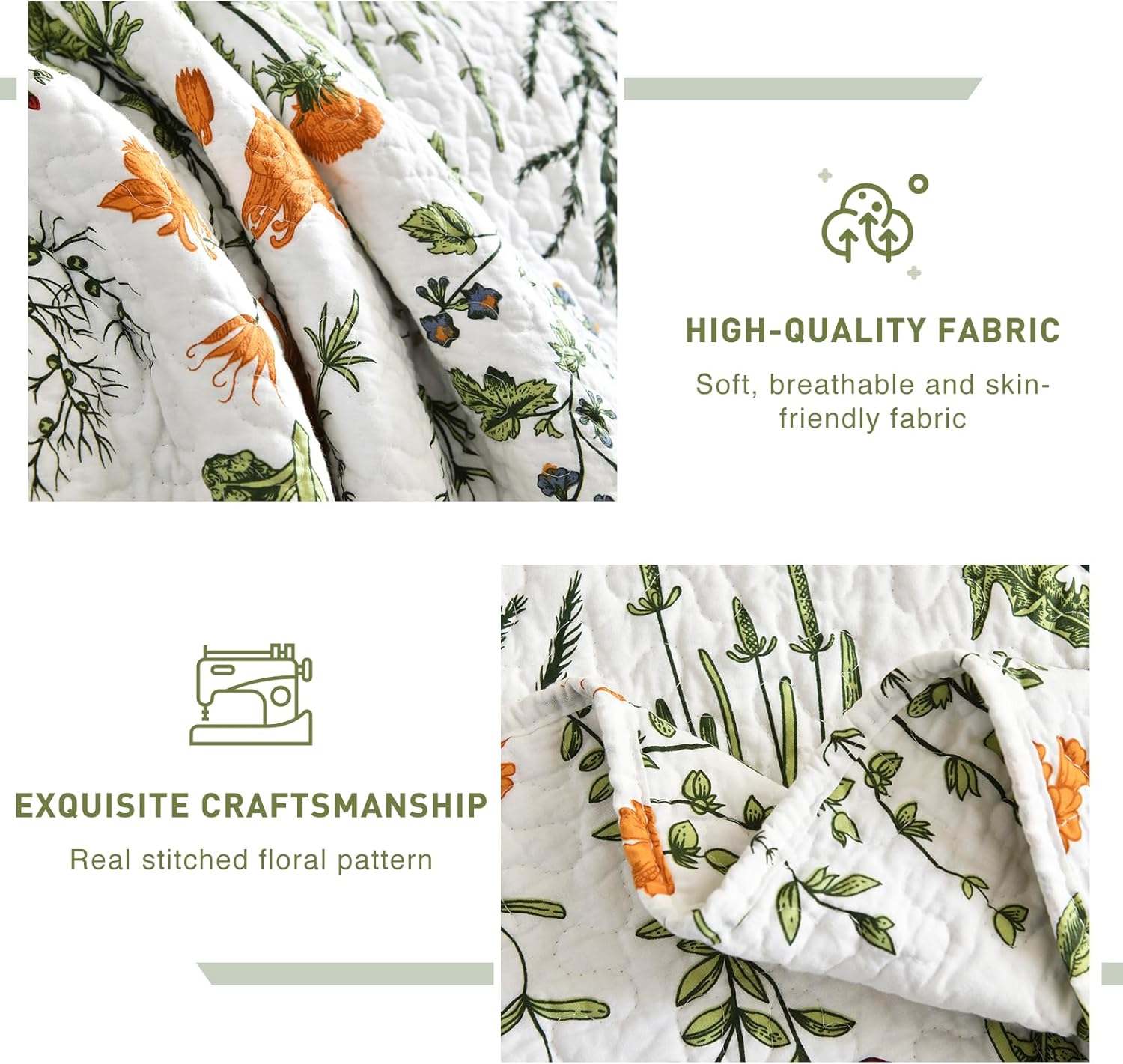 Lady Ann 100 Cotton Floral Queen Quilt Set - Yellow Flowers Leaves