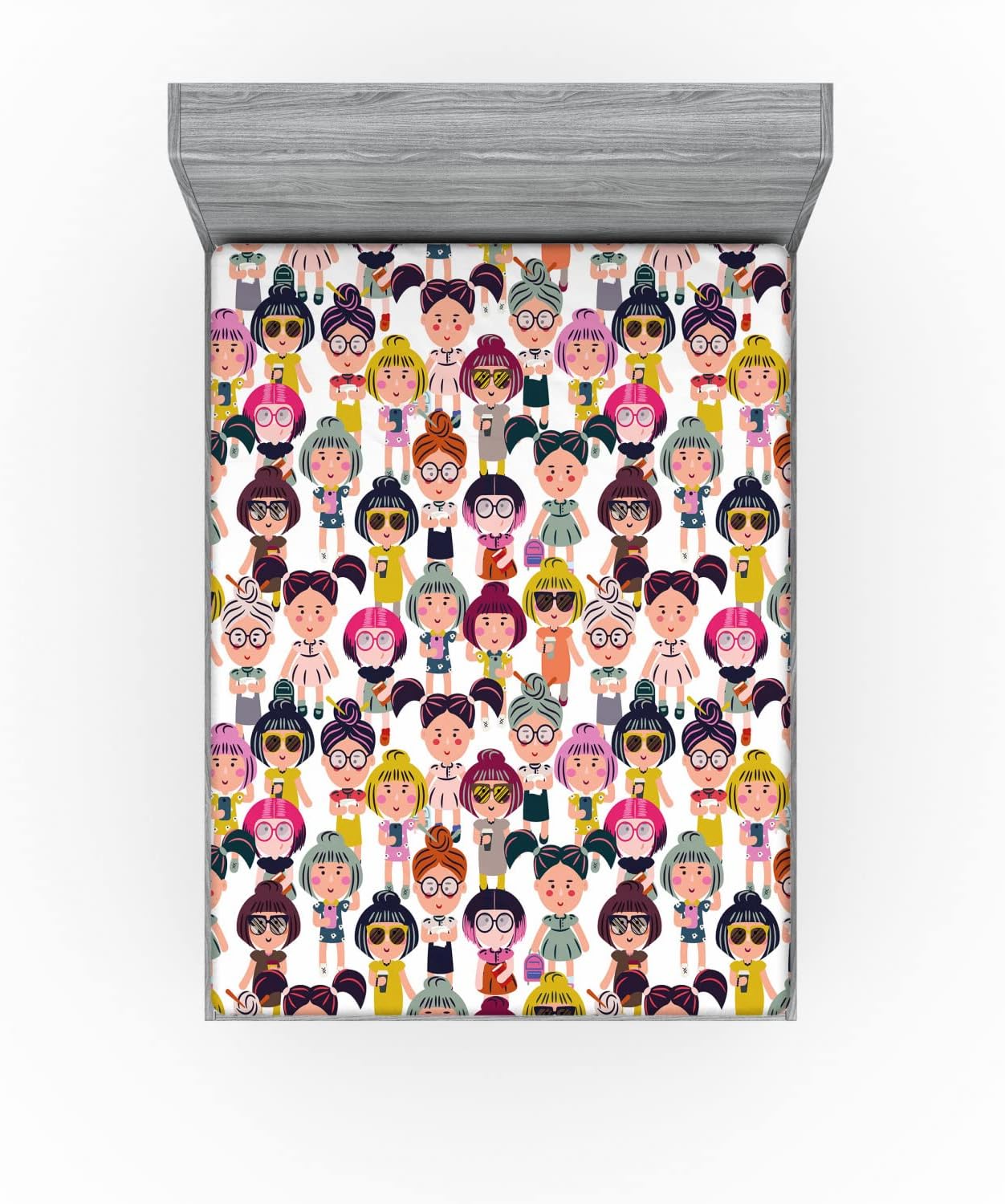 Ambesonne Girls Sheet with Cartoon Smartphones Design