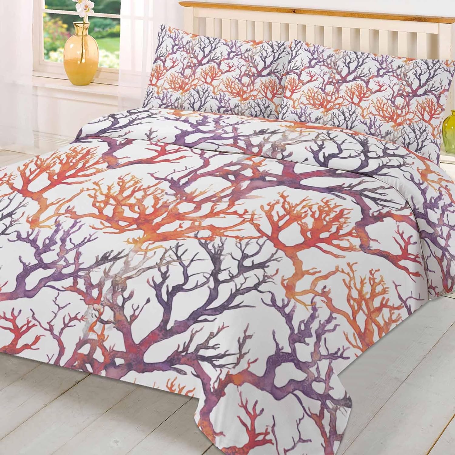3-Piece Coral Coastal Duvet Set with Zipper