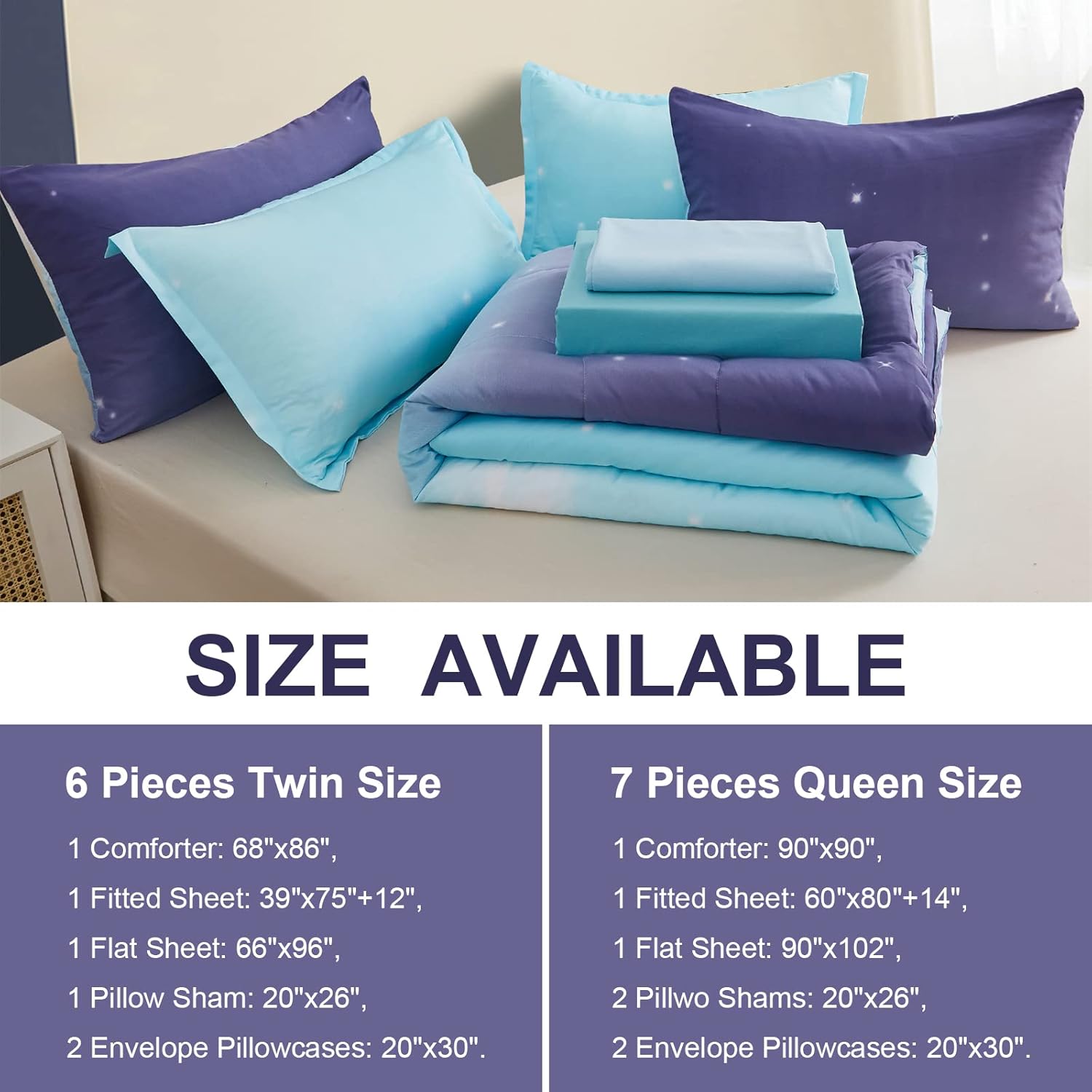 Dinjoy Rainbow Ombre Comforter Set Twin Size 6 Pieces