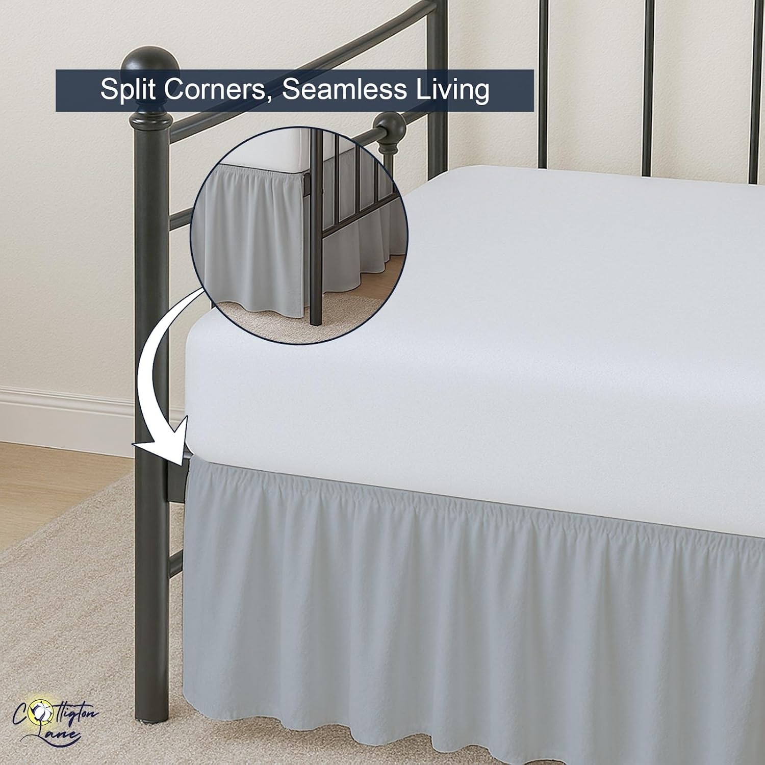 Cottington Lane Daybed Skirt Twin Light Grey 18 Inch Drop
