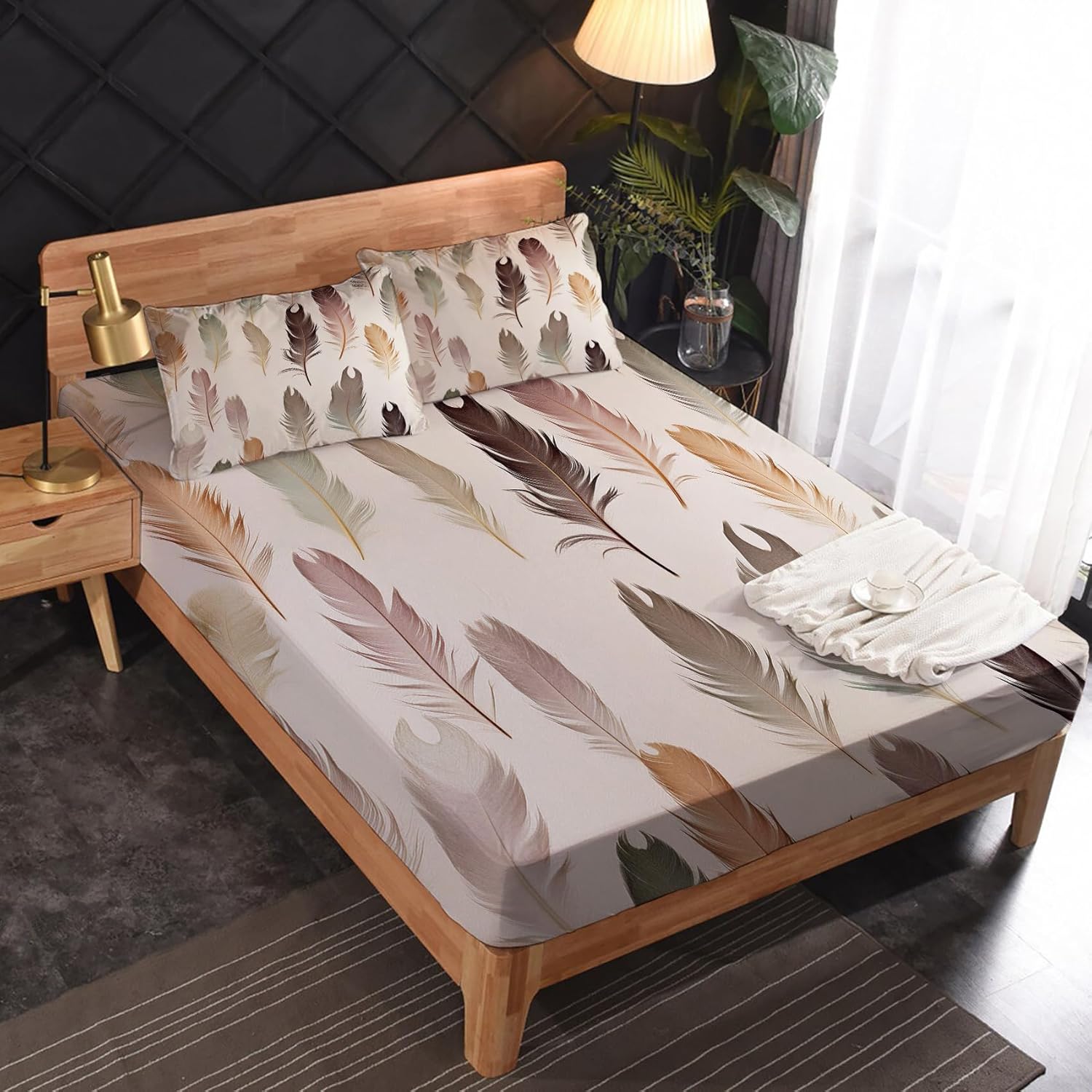 GEDAEUBA Feather Sheets California King Set - Taupe Microfiber Bedding for Kids