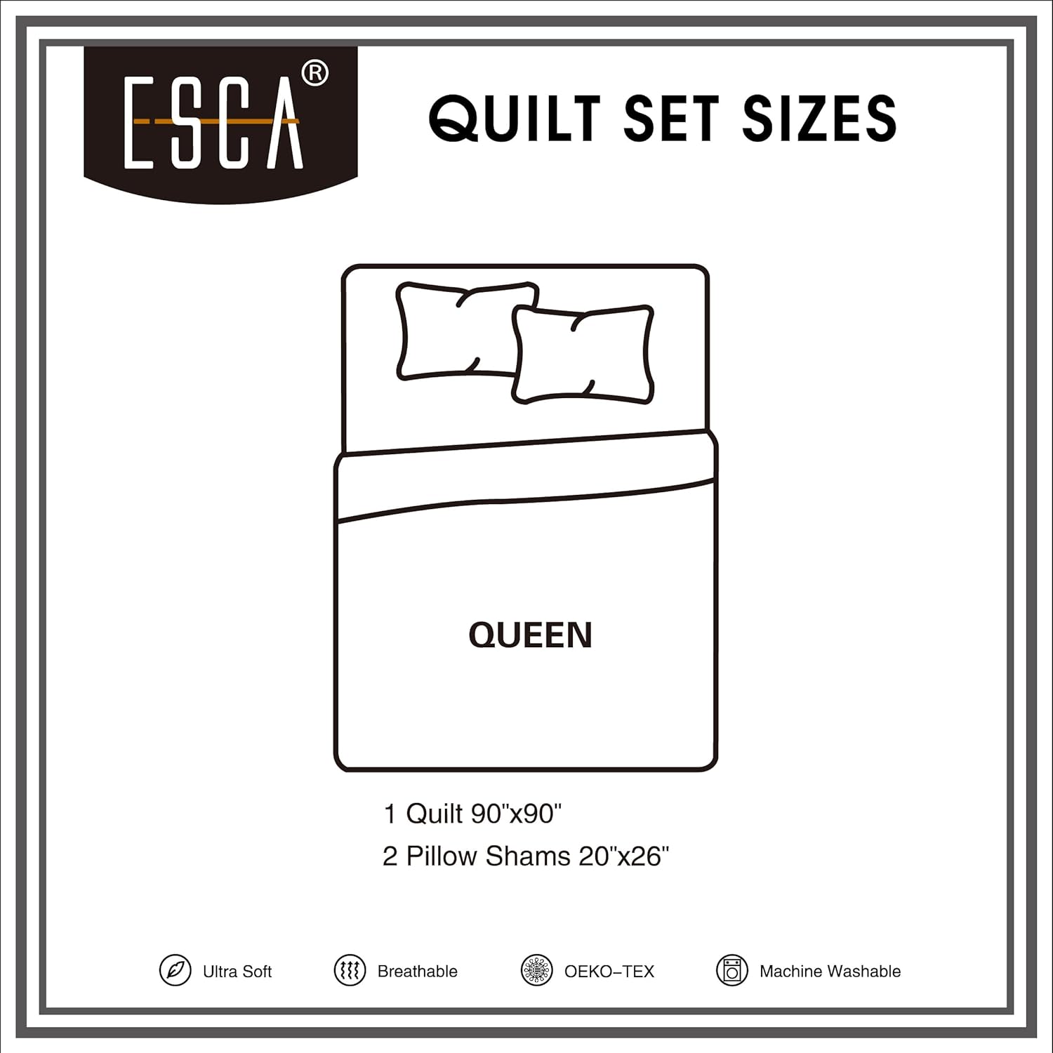 ESCA 3-Piece Reversible Checker Quilt Set Queen Size