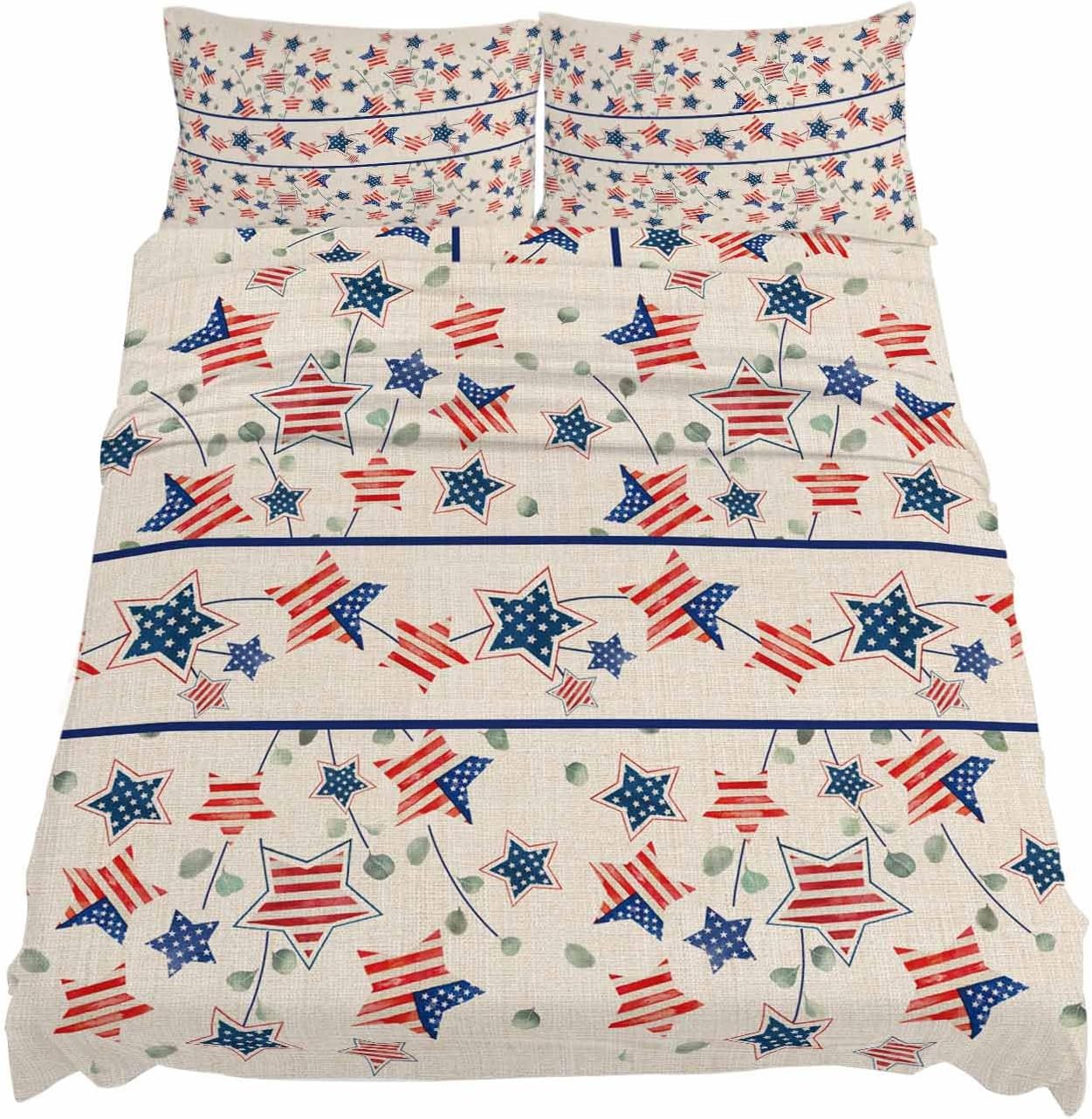 Boanket Cal King Sheet Set 4th of July 4 Piece Microfiber Bedding
