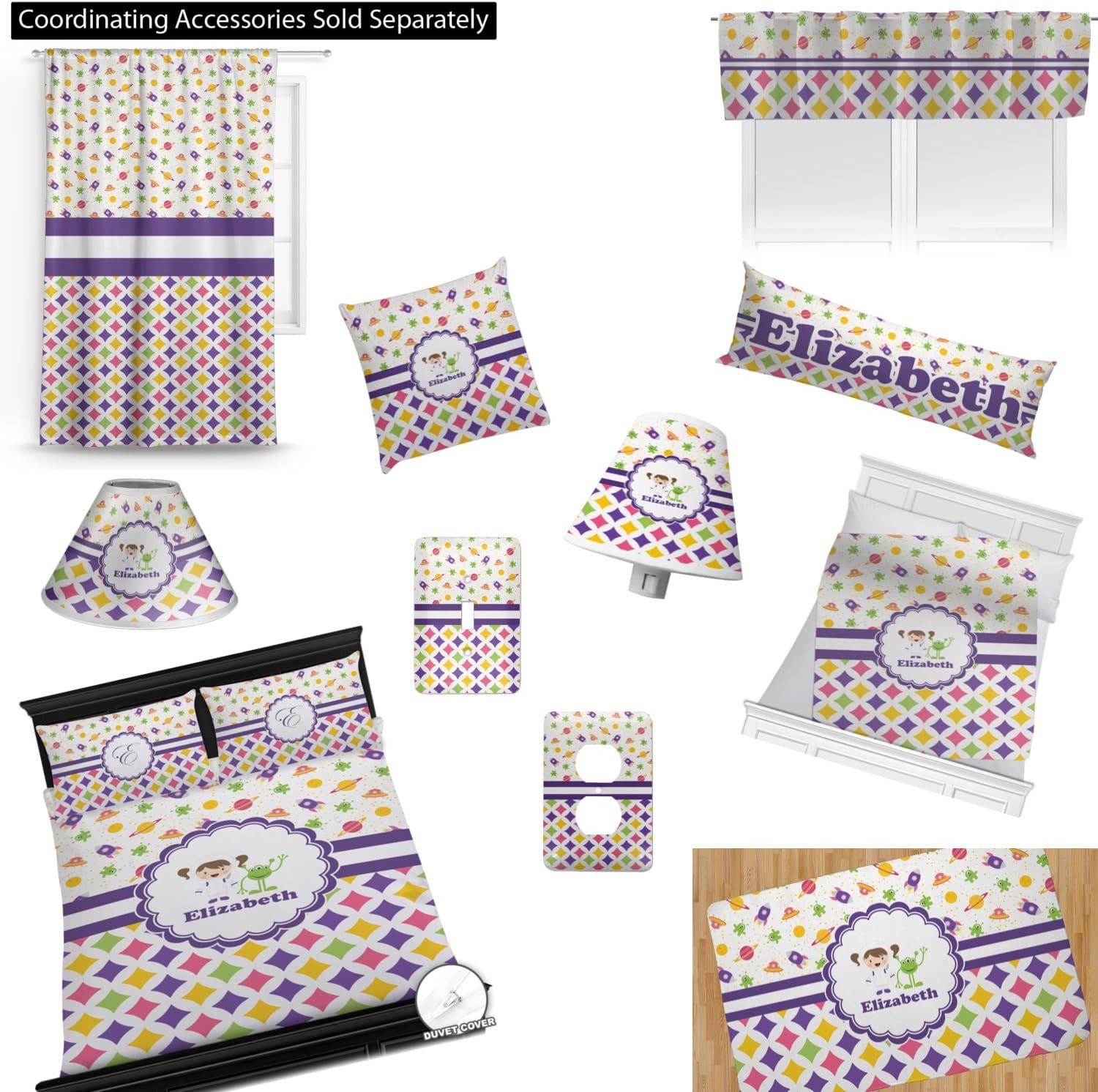 Personalized Girls Space Geometric Print Comforter Set Twin XL