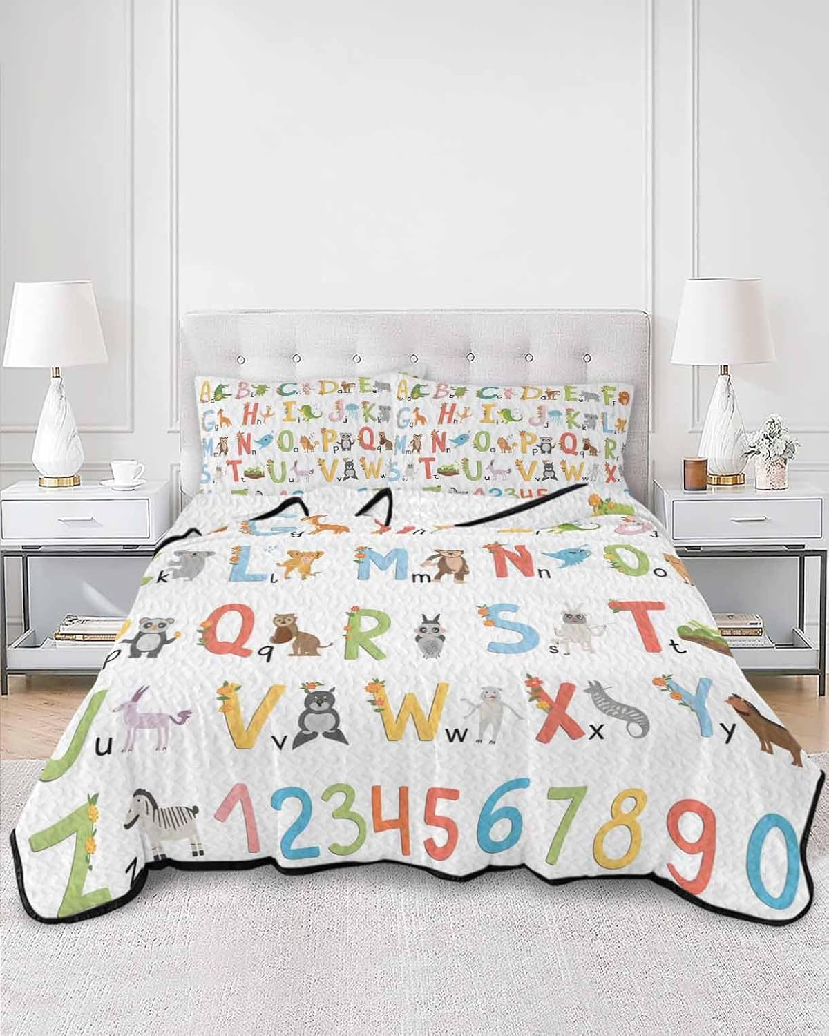 Stongaro Quilt Twin XL Kids Alphabet Comforter Set 3 Pieces