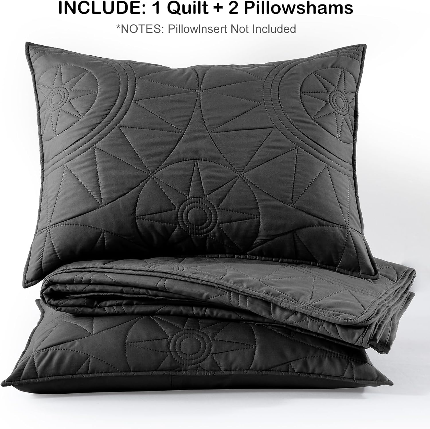 HORIMOTE HOME Queen Quilt Set - Black Microfiber Bedspread with 2 Shams