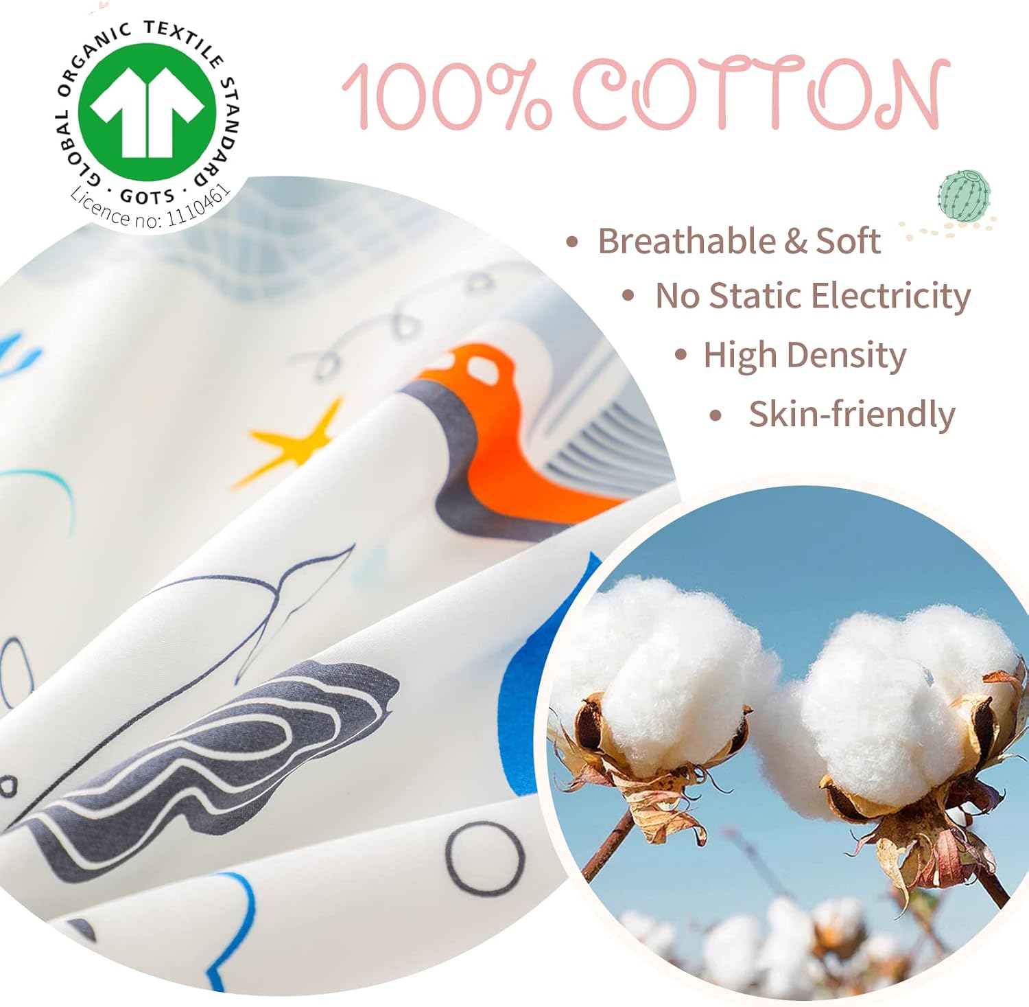 SimpleOpulence 3-Piece Organic Cotton Duvet Set with Zipper Closure
