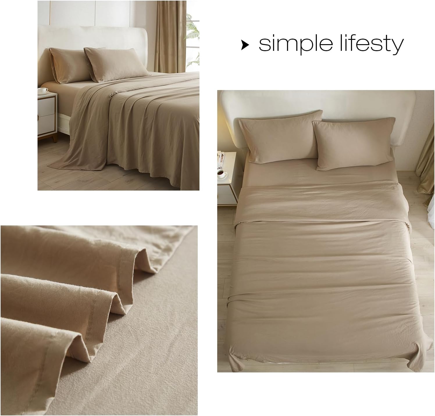 HighBuy Khaki Twin XL 3 Piece Sheet Set