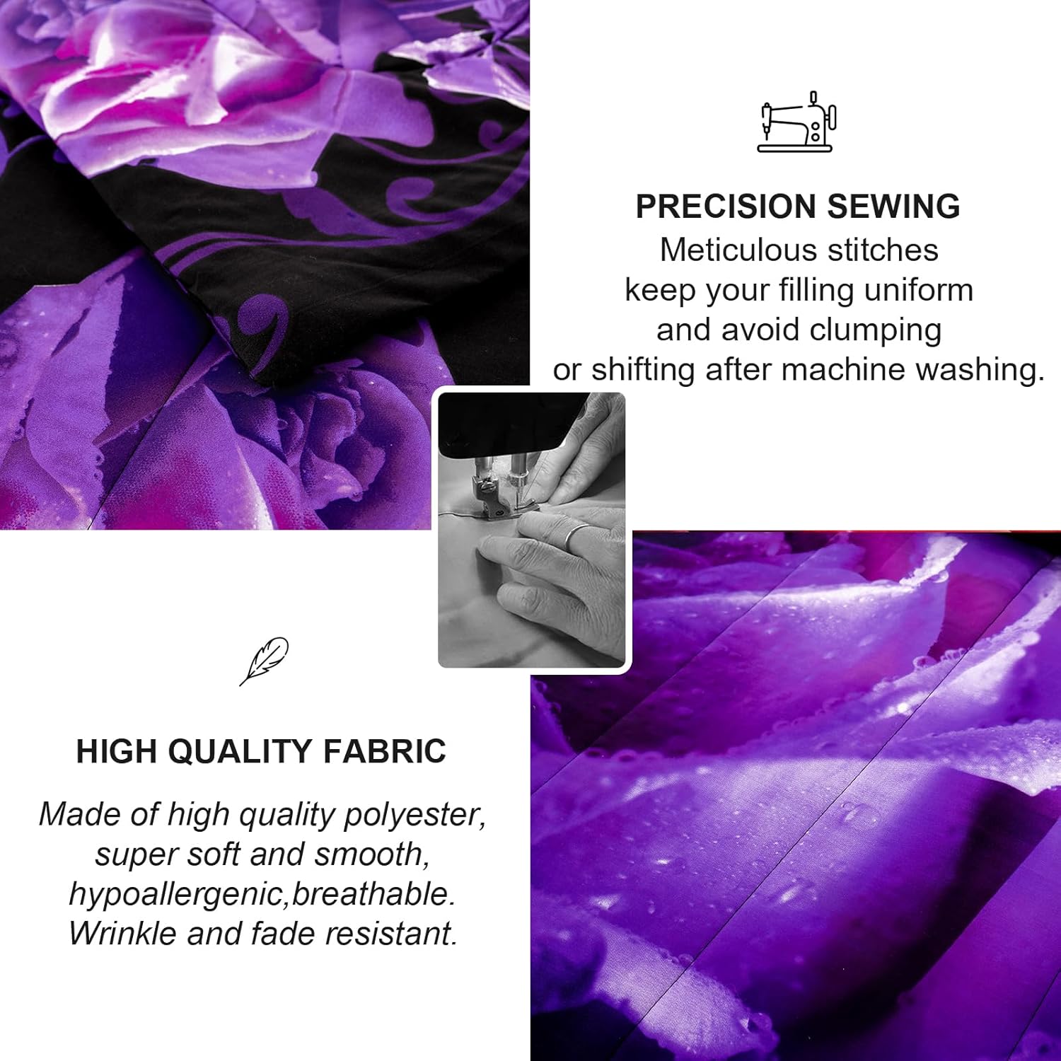 WONGS BEDDING Purple Rose Comforter Set Twin Reversible