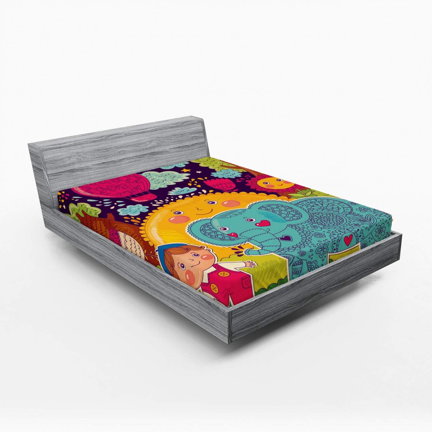 Ambesonne Cartoon Animal Sheet California King Multicolor