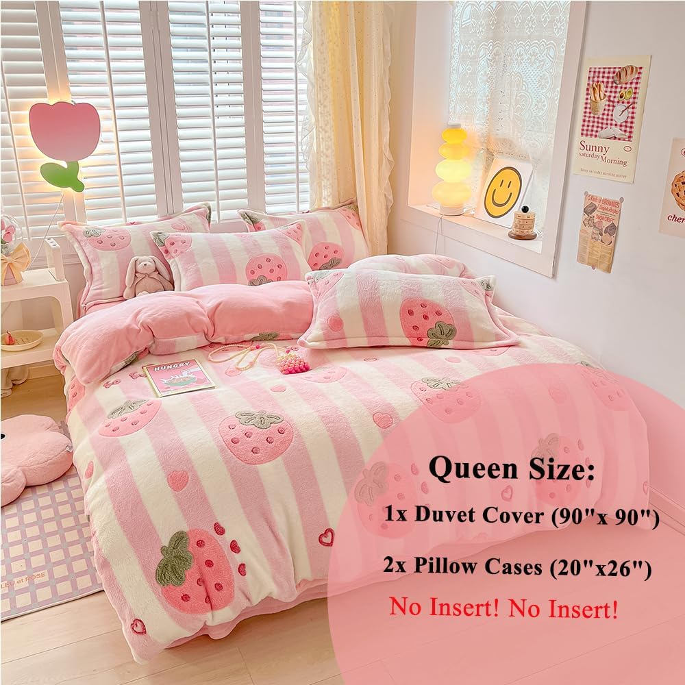 OranFran Pink Strawberry Kids Duvet Cover Set Queen 1