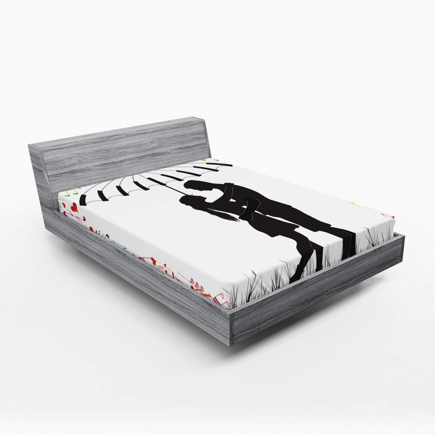 Ambesonne Umbrella Girl Fitted Sheet - Charcoal Grey