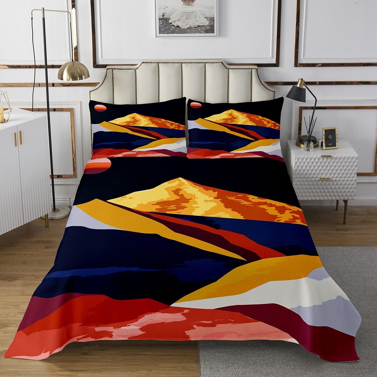 Erosebridal Mid Century Modern Moon Print Coverlet Set