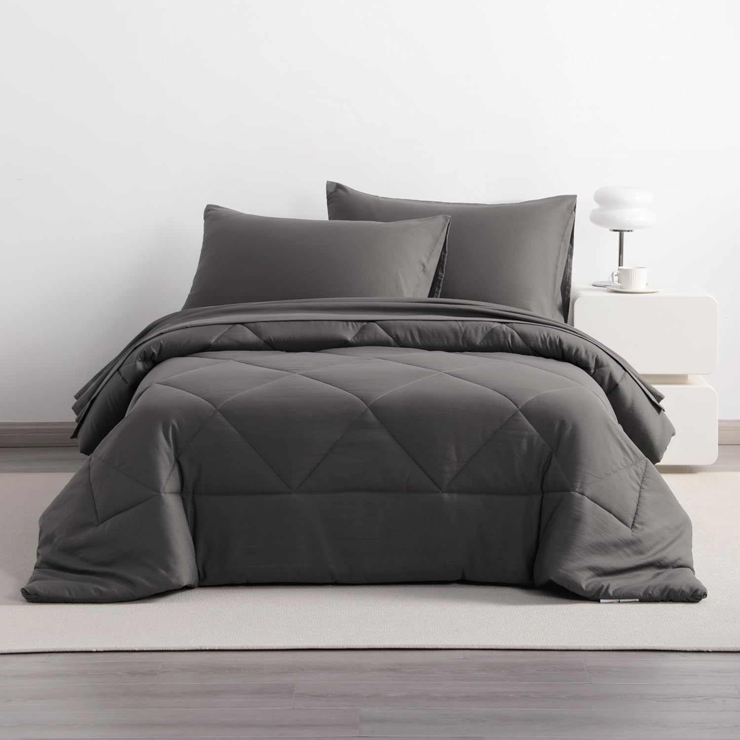 NTBAY Twin Bed in a Bag Set 5 Pieces Dark Grey Kids Bedding