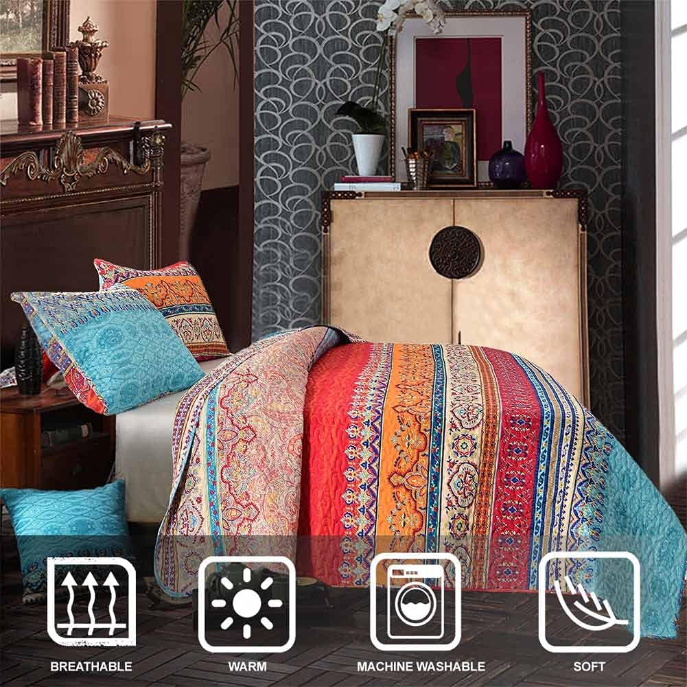 Nanko Boho Quilt Set Queen Full 3 Pcs Striped Bedding