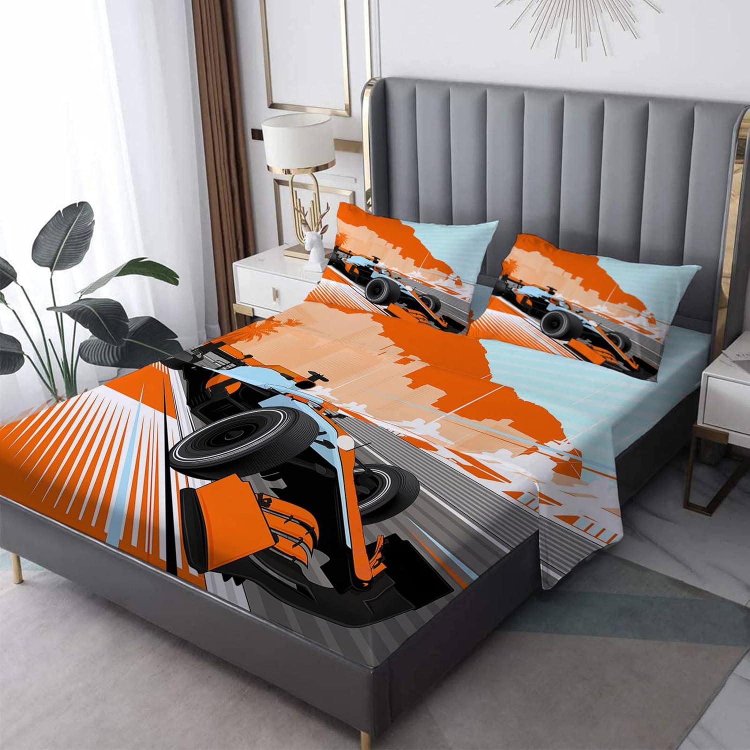 Formula 1 Sheets Twin XL - Kids Bed Set with Race Car Pattern