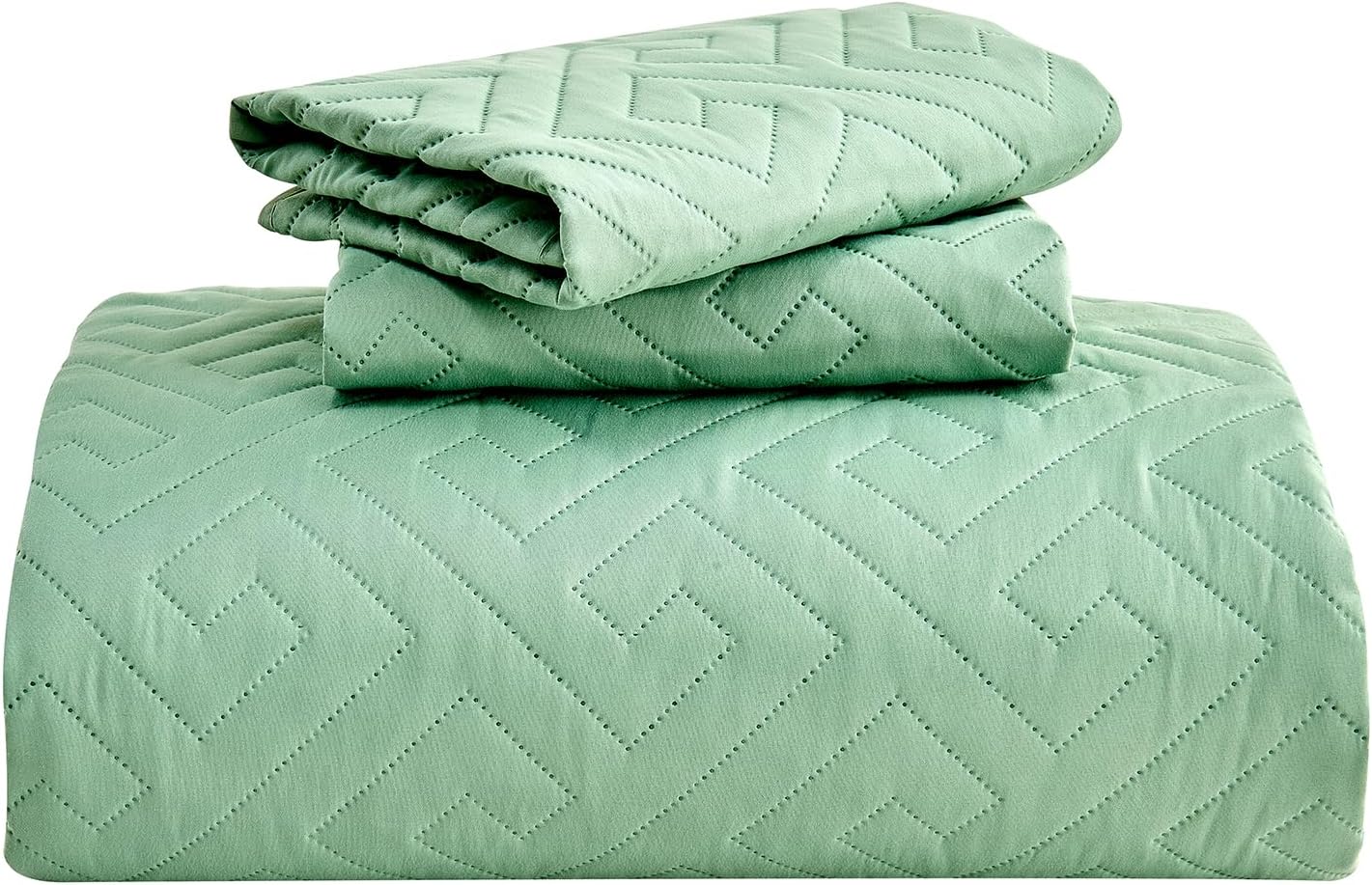 Oversized King Bedspread 128x120 Green Quilted Reversible Comforter Set
