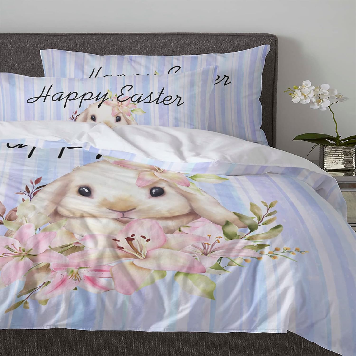 OComster California King Duvet Cover Set with Bunny Pattern