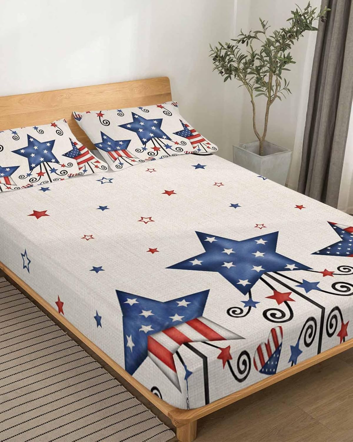 Boanket Cal King Sheet Set 4th of July 4 Piece Soft Microfiber