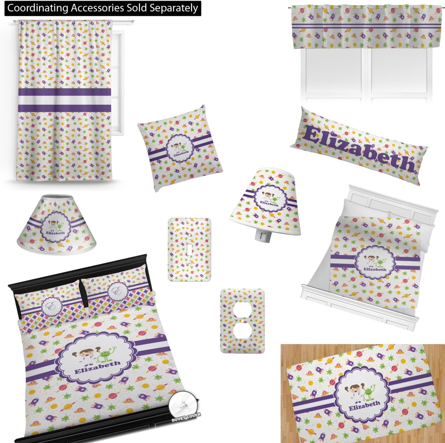 Personalized Girls Space Themed Twin XL Comforter Set