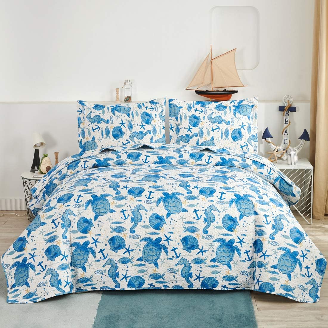 Oliven Ocean Themed Shell Quilt Set Queen Full Size