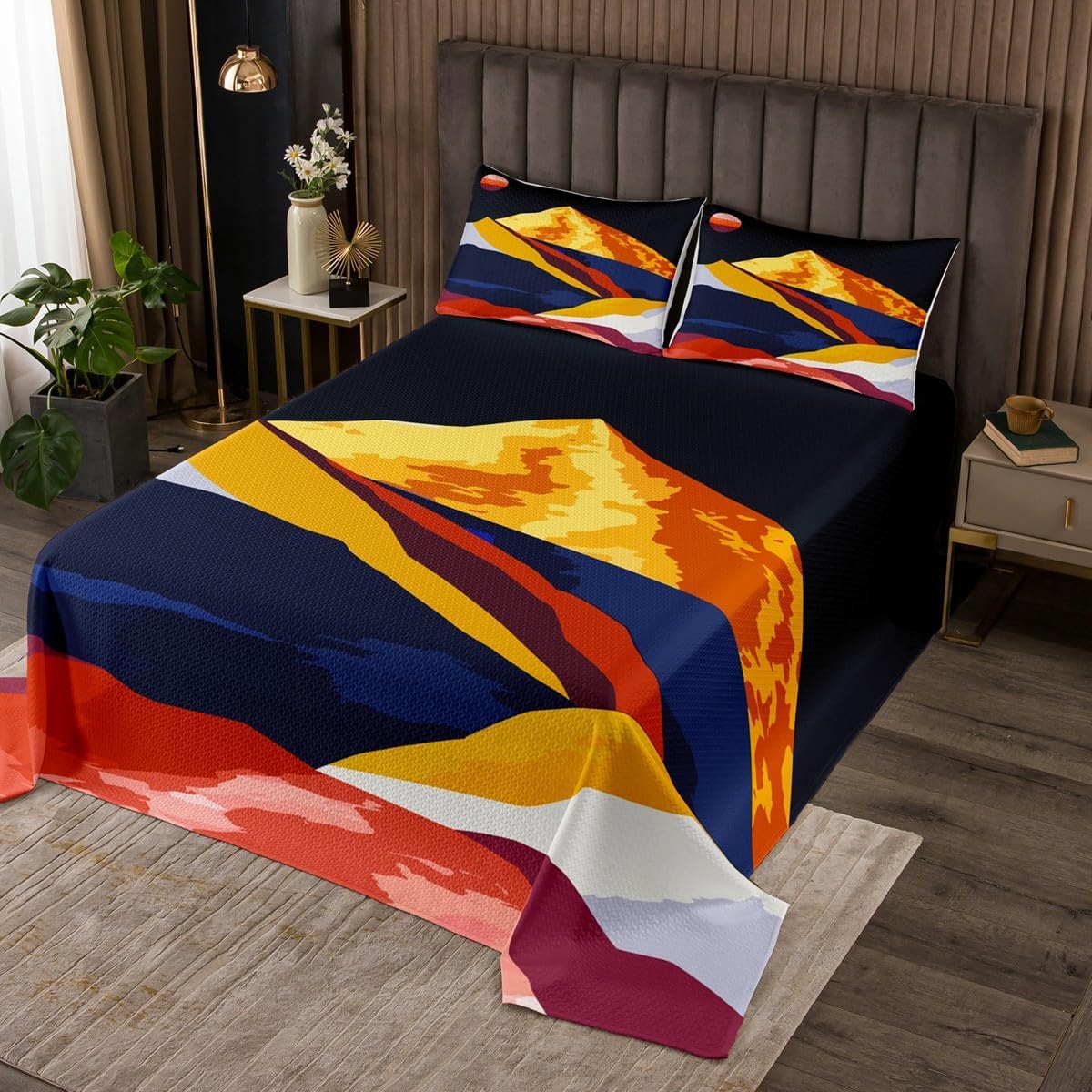 Erosebridal Mid Century Modern Moon Print Coverlet Set