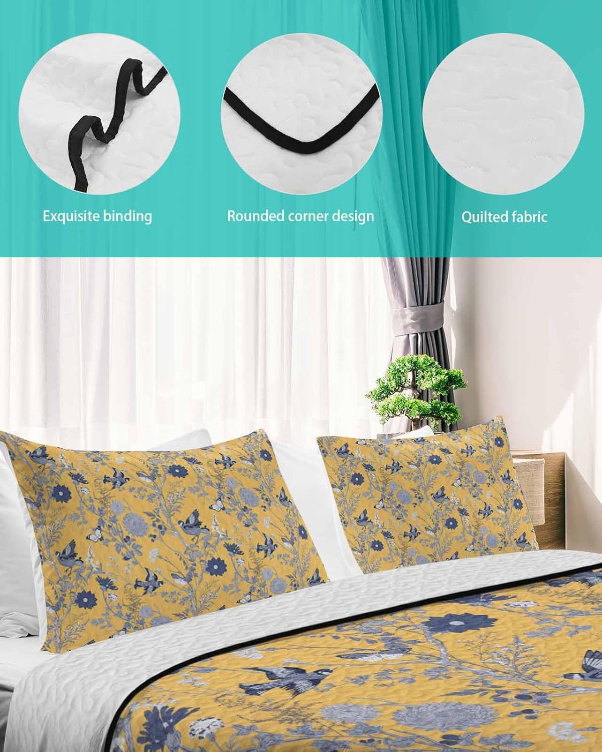Yellow Floral Farmhouse Quilt Set Twin XL